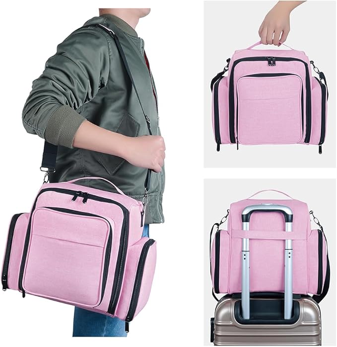 Nail Polish Organizer Case Holds 60 Bottles Portable Travel Storage Box with 2 Detachable Bags, Designed for Women's Nail Tools, Essential Oils and Cosmetics Sets Pink