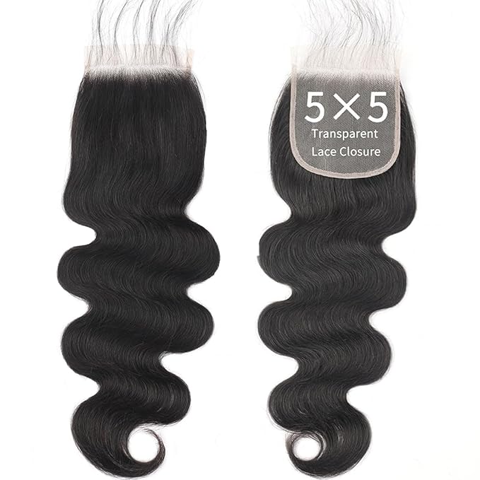 5x5 HD Transparent Closure Body Wave Human Hair Lace Closure Skinlike Brazilian 5x5 Closure 18inch Virgin Body Wave 100% Real Human Hair Free Part Closure Pre Plucked Natural Black Glueless
