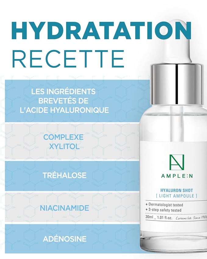 AMPLE:N Hyaluron Shot Light Serum - Korean Hyaluronic Acid Moisturizing Serum - Hydrate Oily and Combination Skin and Restore Vitality – Plumping, Refreshing, Anti Aging Ampoule, 1.01 fl.oz.