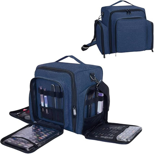Nail Polish Organizer Case Holds 60 Bottles Portable Travel Storage Box with 2 Detachable Bags, Designed for Women's Nail Tools, Essential Oils and Cosmetics Sets Blue