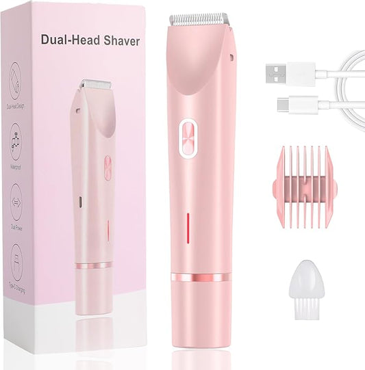 2025 New Electric Womens Shaver, 2 in 1 Women Electric Shaver, Dual Head Bikini Trimmer for Women, Wet & Dry Waterproof Body Hair Trimmer (Pink)