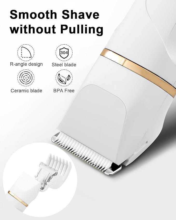 Areyzin Bikini Trimmer - Electric Razor for Women, 3 in 1 Pubic Hair Trimmer, USB Recharge Dock, Replaceable Ceramic Blade Heads, IPX7, White