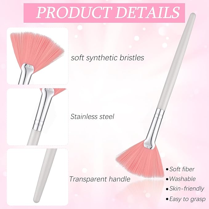 60 Pcs Fan Facial Brushes Fan Mask Soft Facial Applicator Brushes Acid Brush Cosmetic Makeup Blush Applicator Tools for Esthetician Eyeshadow Peel Mud Cream(Pink)
