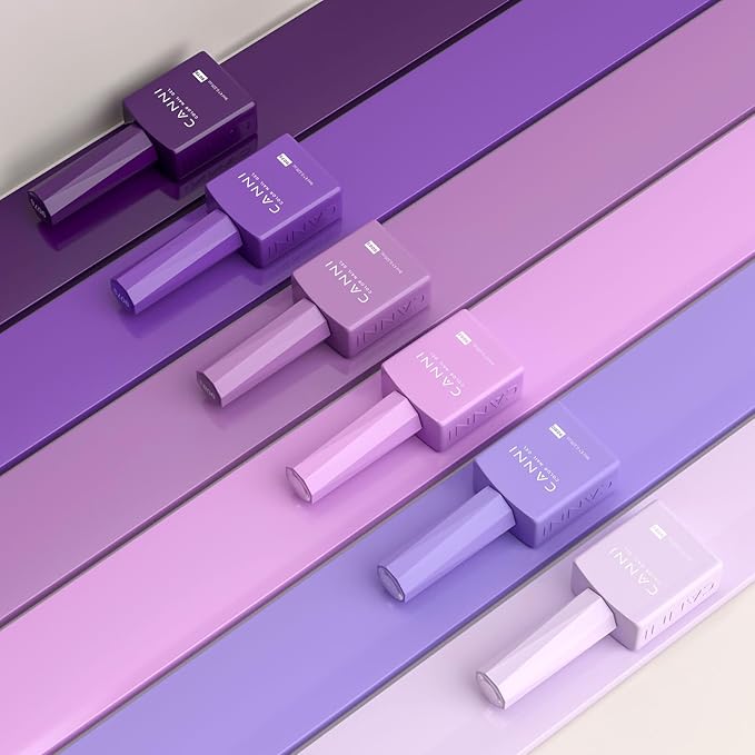 CANNI Purple Gel Polish Set, 6 Colors 9ML Violets Dark Purple Summer Pastel Pink Soak Off UV LED Nail Kit DIY Art Manicure Home Salon