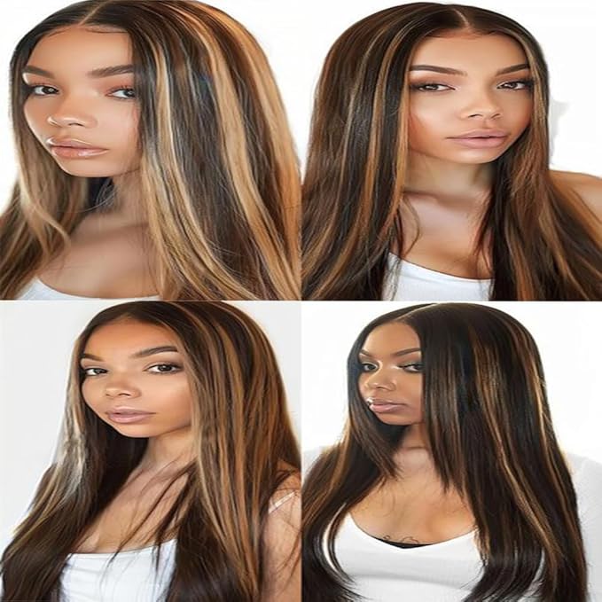 P1B/27 Straight Bundles Highlight Straight Human Hair Bundles Black and Blonde Two Tone Brazilian Human Hair Extensions Soft and Silky for Women 8 10 12 Inch