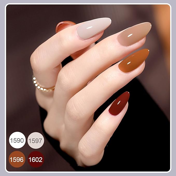 GAOY 42 Pcs Gel Nail Polish Kit, All Seasons Gel Nail Polish Set with Glossy & Matte Top Coat and Base Coat, with Medium Stiletto Fake Nail Tips, 360Pcs Matte Soft Gel X Nail Tips