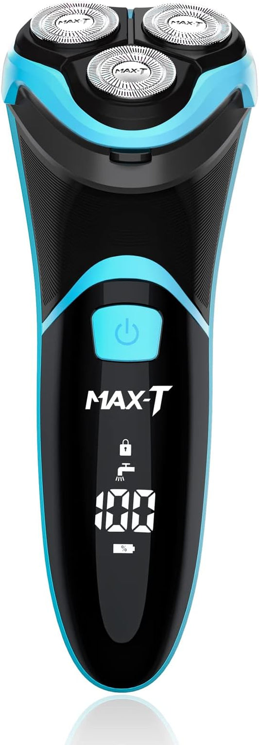 MAX-T Electric Shaver for Men, Cordless Electric Razor with Travel Case, Wet & Dry Use Men's Razor with Pop-Up Trimmer, 3D Rechargeable IPX7 Waterproof Rotary Shaver