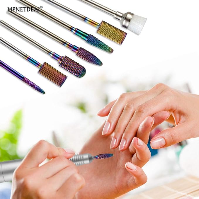 Tungsten Carbide Nail Drill Bits Set 7Pcs, Durable Less Dust, 3/32 inch for Acrylic Gel Nails Cuticle Manicure, Professional Acrylic Nail File Drill Bit