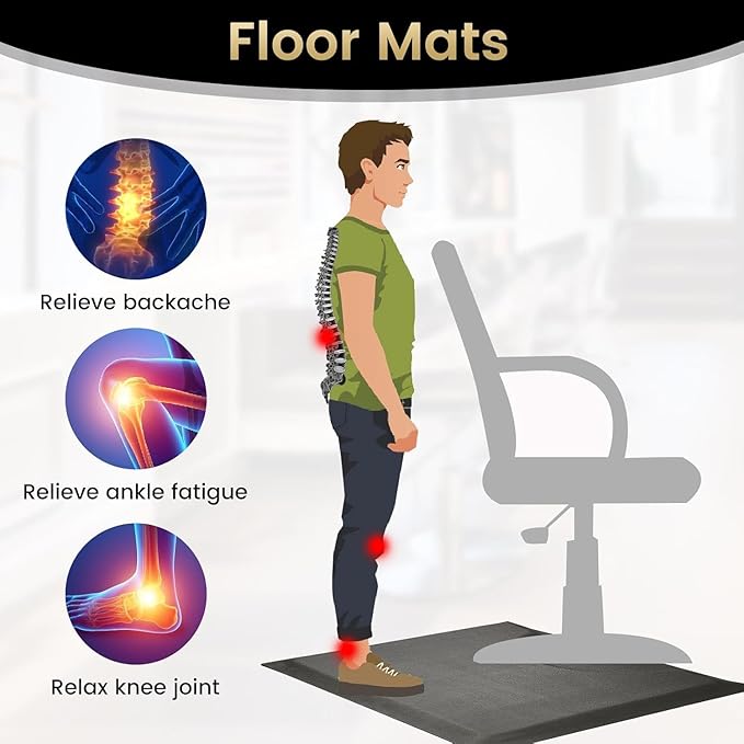 Crablux Salon Floor Mat Anti Fatigue for Stylist, 35.8"x27.9" Barber Floor Mats Black Hair Mats for Hairdresser Standing, 1/2" Thick Square Base for Salon Chair Barbershop Hairdressing Equipment