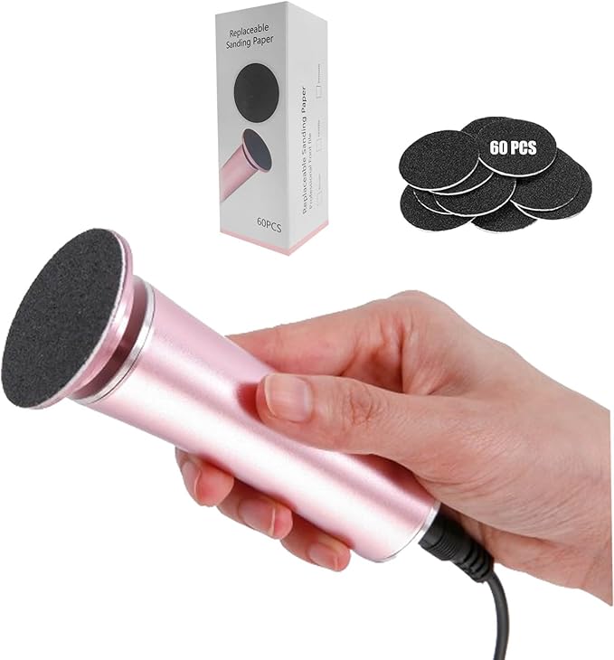 Electric Foot File Callus Remover Professional Foot Sander Grinder Scrubber Foot File Pedicure Tools Adjustable Speed 60 Replacement Sandpaper disc Easy to Remove Cutin Dead Skin calluses-Rose Gold