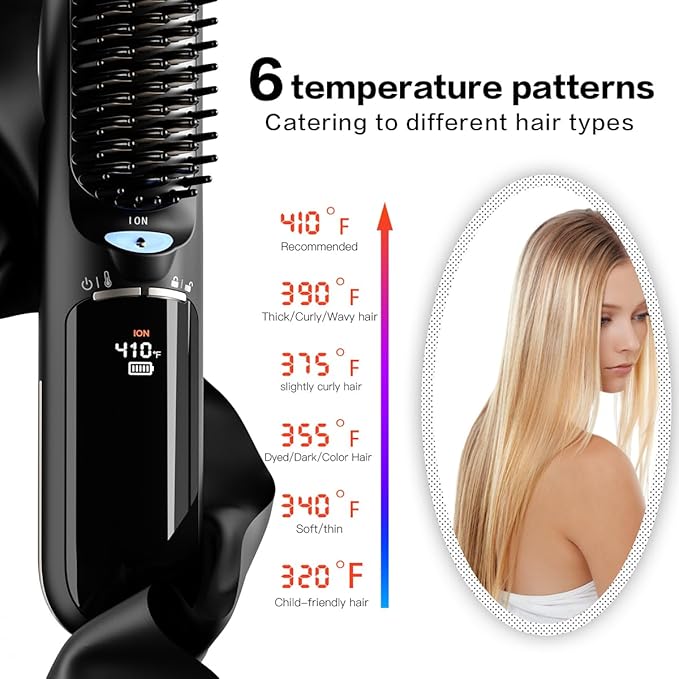 Travel Hair Straightener, Portable Cordless Hair Straightening Brush, Safety Lock, 300 Million Negative Ions for Hair Care, 30 Seconds Heating, Lightweight Mini Heated Comb, Gift for Women