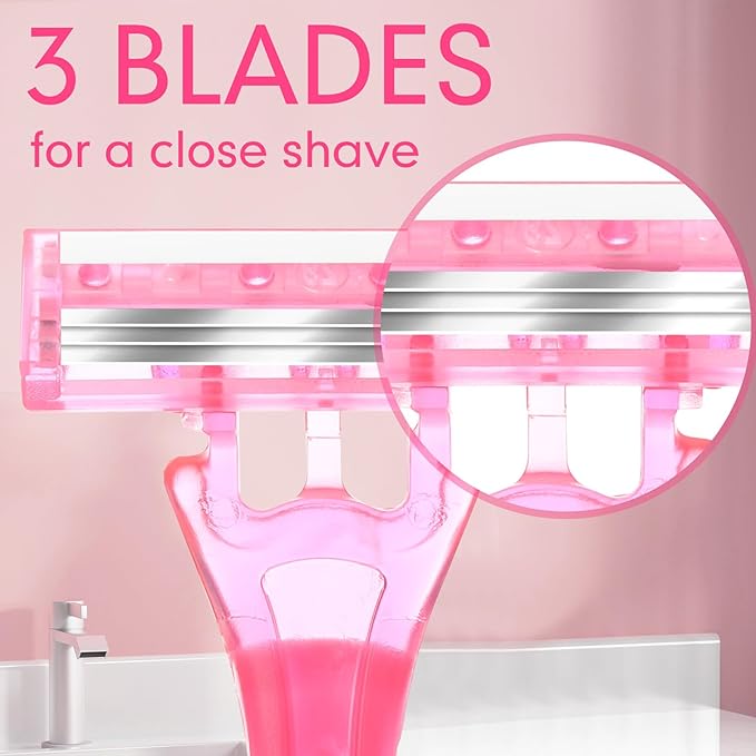 Lasnten 60 Pcs Women's Disposable Razors Bulk 3 Blades Sensitive Skin Razors for a Smooth and Comfortable Shave