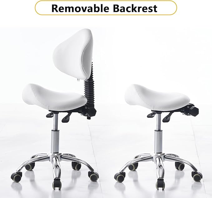 Saddle Stool Chair Rolling with Back Esthetician Chair for Lash Tech Salon Dental Tattoo Artist Eyelash Esthetician Hairstylist Medical Shop Ergonomic Stool Adjustable Hydraulic White