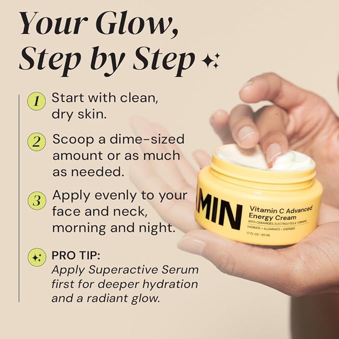 Gleamin Face Cream Moisturizer with Vitamin C, Shea Butter, Ceramides, and Turmeric - For Hydrating, Dry, Dull Skin, Visibly Brighten Discoloration & Dark Spots - 1.7 FL OZ Facial Brightening Cream