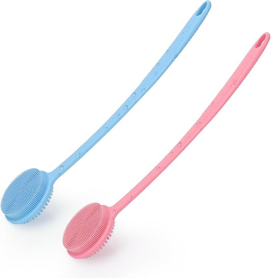 VWMYQ 2 Pack Back Scrubber for Shower, 17in Lengthen Long Handle Body Brush, Double Sided Shower Brush for Shower Exfoliating and Massage Can Produce Rich Foam, Long Handle Back Scrubber for Men