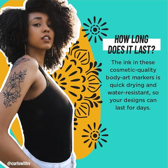 BODYMARK BIC Temporary Tattoo Markers for Skin, Pride Pack, Flexible Brush Tip, 11-Count Pack of Assorted Colors, Skin-Safe, Cosmetic Quality, Unique Gifts