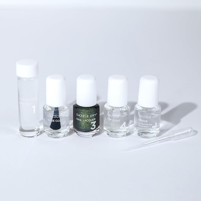Dazzle Dry Mini Kit 4 Step System - Dragonfly - A full coverage, color-shifting, iridescent glittering green. Full coverage shimmer. (5 Piece Kit / 5 Manicures)