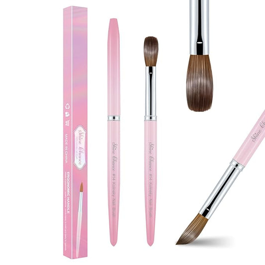 Acrylic Nail Brush Size 14, 100% Pure Kolinsky Nail Brush for Acrylic Application, Professional Nail Extension Manicure Tool Nail Drawing Pen for DIY Home Salon(Pink)