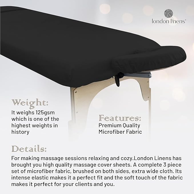 LONDON LINENS Pack of 2 Soft Microfiber Massage Table Sheets 3 Piece Set - Includes Massage Table Cover, Massage Fitted Sheet, and Massage Face Rest Cover (Black)