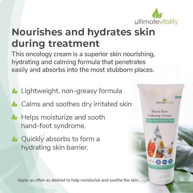 UltimateVitality Hand Foot Cream for For Oncology Patients, Intensive Natural and Organic Moisturizing Cream for sensitive Irritated Skin During Chemo Treatment - 6 Ounces