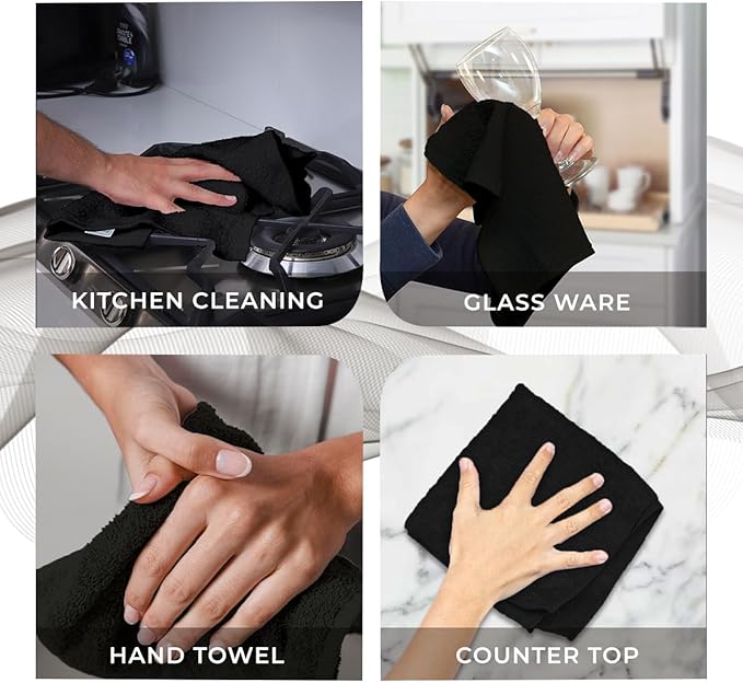 Avalon Towels Cotton Washcloths – (Pack of 60) Size 12x12 Inches, 100% Ring Spun Cotton, Soft & Absorbent Face Towels, Gym Towels, Hotel and Spa Quality, Reusable Fingertip Towels (Black)