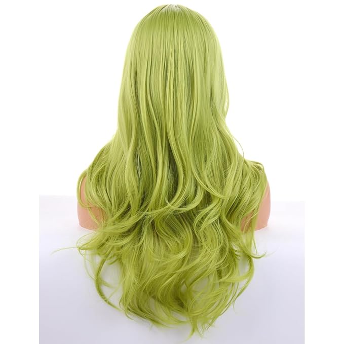 BERON Green Wigs Long Wavy Wig for Women Natural Curly Light Colored Heat Resistant Synthetic Hair Wigs for Cosplay Party Daily or Use