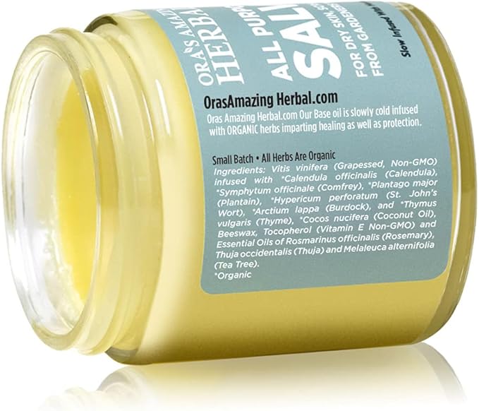Ora's Amazing Herbal All Purpose Salve, Herbal Healing Skin Balm with Tea Tree, Natural Cream for Dry Cracked Hands, Comfrey Calendula Plantain Thyme Beeswax, Soothing Itch Relief, 4 oz