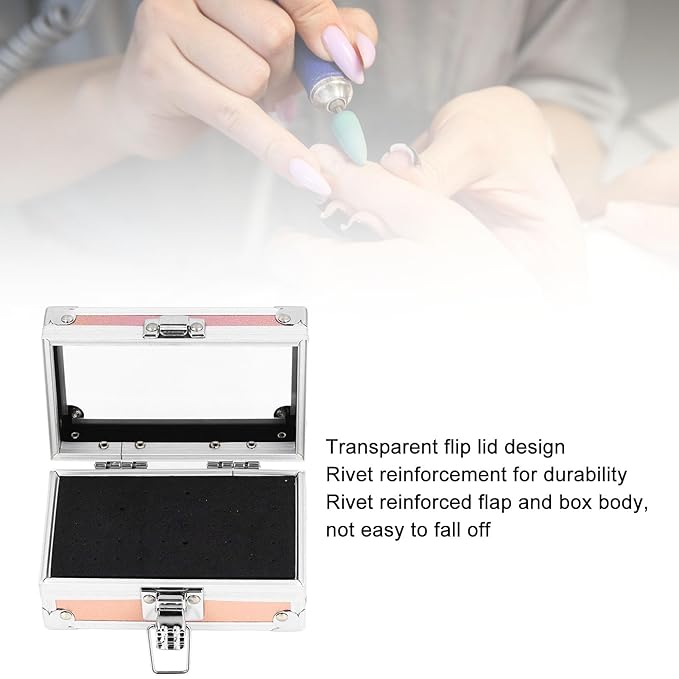 Nail Drill Bit Holder Storage Box, Multi Hole Nail Drill Bits Stand Displayer with Transparent Flip Cover, Nail Bits Organizers Container (Dazzling Gold)