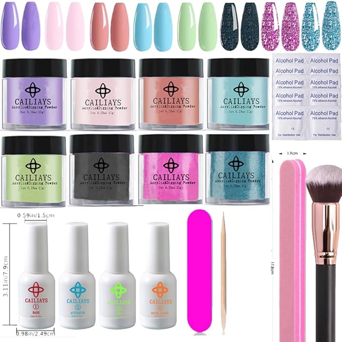 26 Pcs Dip Powder Nail Kit Set 8 Colors Glitter With Dipping Acrylic powder - Paillette Long-Lasting Nail Manicure, No nail UV lamp required