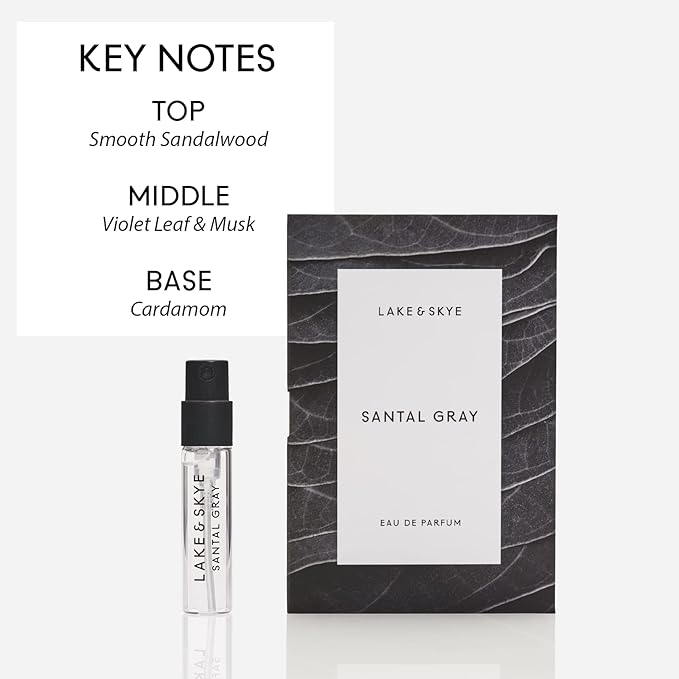 Lake & Skye Santal Gray Eau de Parfum, Long Lasting Fragrance, 0.06 fl oz (2 ml) - Aromatic, Woody, Spicy