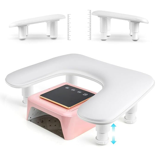 Arm Rest for Nail Tech: Adjustable Height PU Leather Nail Rest Stand, U-shaped Professional Manicure Hand Rest Pillow for Acrylic Nails Salon Home Use White