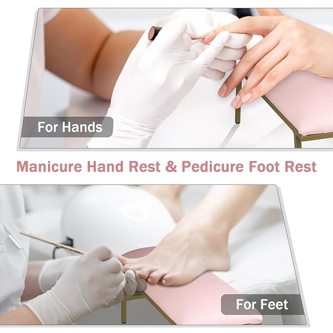 Arm Rest for Nails, Nail Arm Rest for Nail Tech with Microfiber Leather Nail Table Mat, Manicure Hand Rest Stand Nail Art Accessories Tool for Nails Tech（Pink）