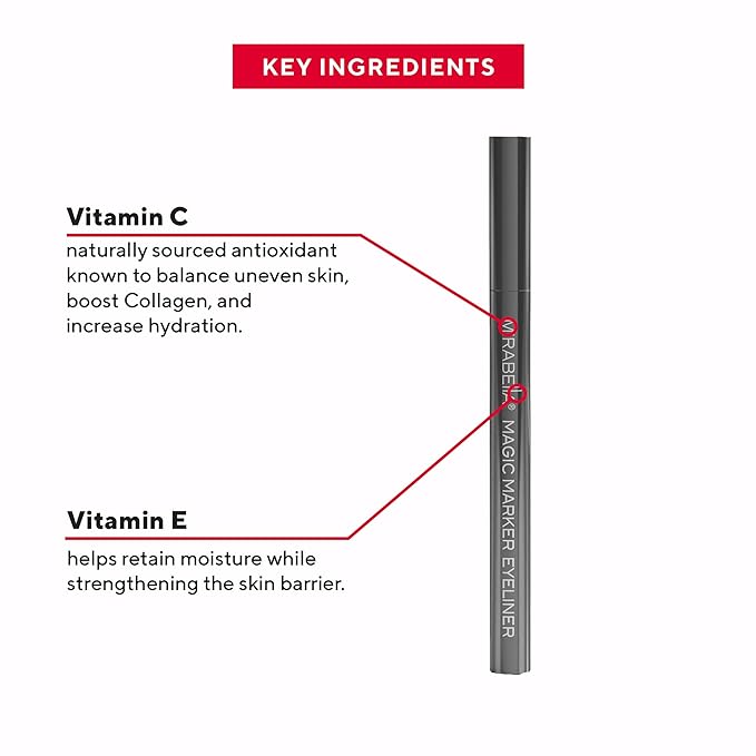 Mirabella Black Magic Marker Waterproof Liquid Eyeliner, Long-Lasting Smudge-Proof Matte Black Eyeliner with Felt Brush-Tip for Precise Controlled Application and Antioxidants Vitamin C and E