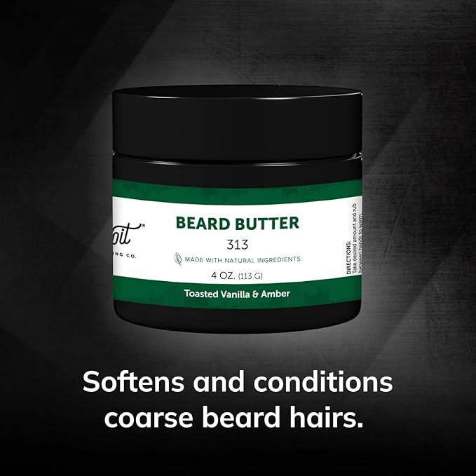 Detroit Grooming Co. Beard Butter for Men | Softens, Thickens & Hydrates with Safflower Oil & Shea Butter | 313 Scent, 4oz