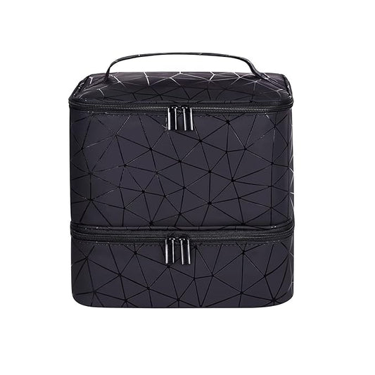 Nail Polish Carrying Case Bag-Holds 30 Bottles, Double-Layer Nail Polish Storage and Nail Dryer Case (Black)