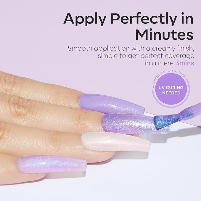 Modelones Purple Glitter Gel Nail Polish Set, 6 Colors Shimmer Violet Mermaid Gel Nail Cat Eye Sparkle Soak Off Led Nail Polish for Women Girl DIY Nail Art Gift