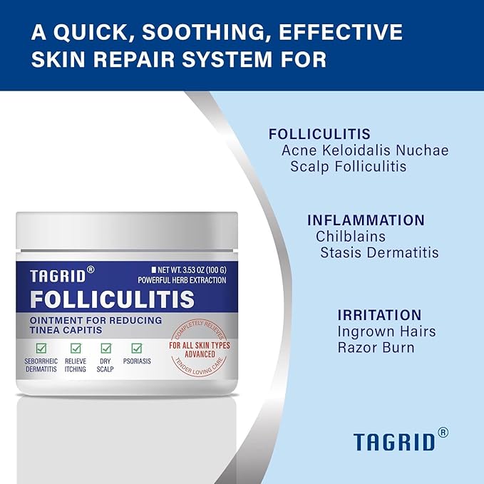 TAGRID Folliculitis Treatment Cream, Ingrown Hair Treatment, Soothing Scalp, Face & Body Cream - Hydrating & Refreshing - 100g