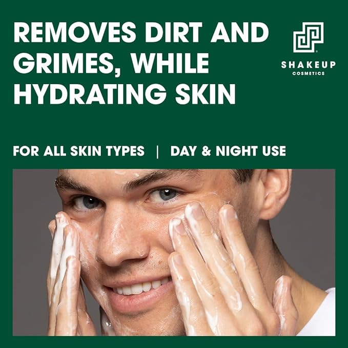 Mens Skincare Routine with Free Wash Bag, including Daily Face Wash, Clarifying Toner, Anti-Ageing Serum, Daily Moisturiser, plus Wash Bag. Aka. SHAKEUP FACE 4WARD DELUXE KIT