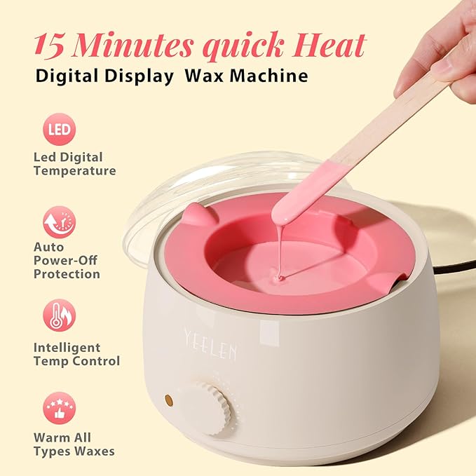 Complete Home Waxing Kit for Women: For Face Brazilian Eyebrow Bikini Leg & Sensitive Skin Hair Removal - with 5 Packs Hard Wax Beads Wax Warmer Kit