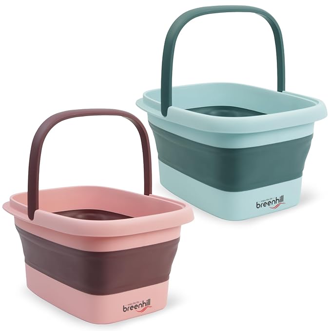 2 Pack Foldable Foot Bath Basin, Collapsible Foot Soak Tub, Multifunction Plastic Basin with Handles,Foot Tub for Soaking Feet,Pink&Green