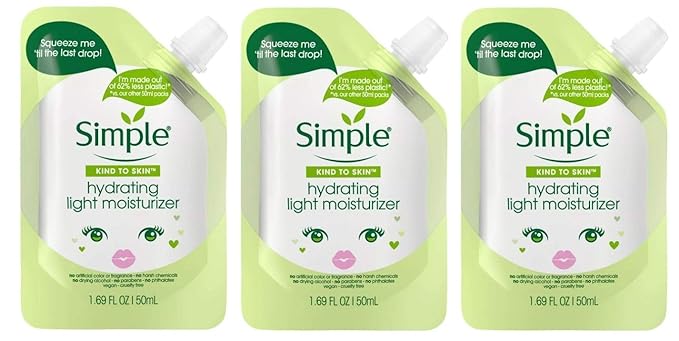 SIMPLE FACE Simple Sassy Hydrating Light Moisturizer Mini Travel Size Eco Friendly Pouch, 1.69 Fl Oz, Pack of 3, 5.07 Ounce