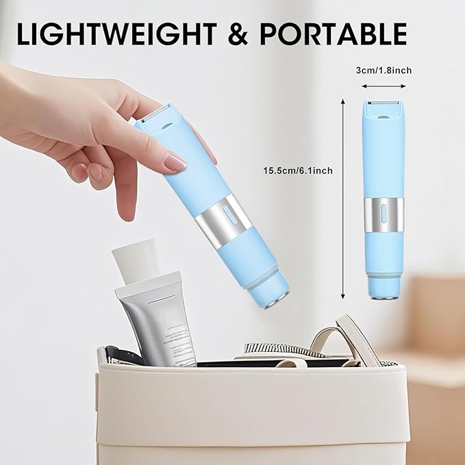 Dual Head Electric Shaver Bikini Trimmer for Women, IPX4 Waterproof Wet & Dry Use Body Trimmer for Face Lip Chin Pubic Underarm Legs, 80Mins Runtime, Travel-Friendly, Ideal Gift for Women