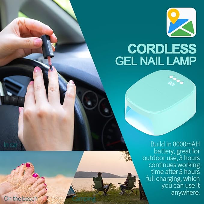 BETE Cordless LED Nail Lamp, 60W Rechargeable Dryer for Curing Polish, USB Port for Charging Phone and Drill, Portable Professional Blue