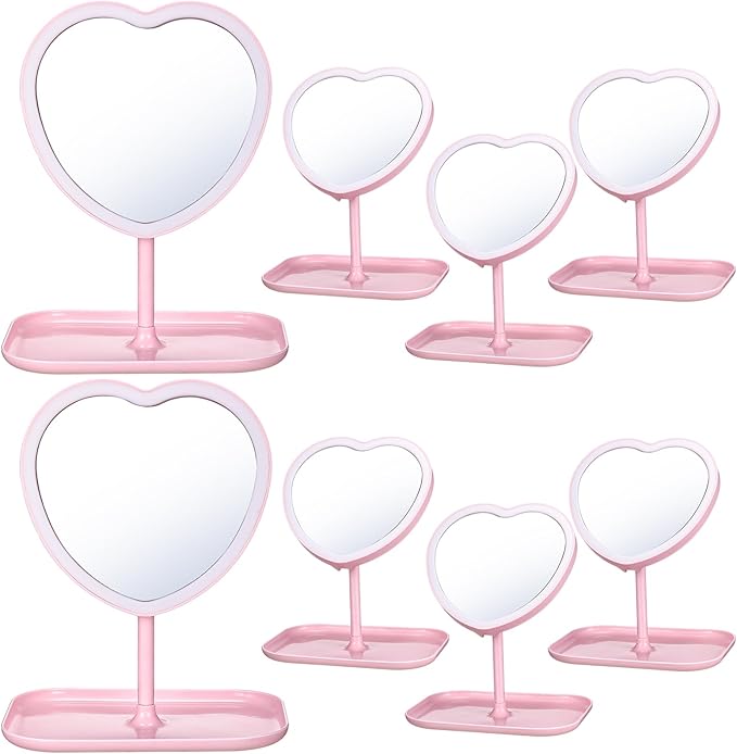 8 Pcs Spa Party Supplies 8 Heart Shaped Mirror Spa Party Mirror for Girls Sleepover Party Favors Makeup Mirror for Spa Party Sleepover Party Slumber Birthday Party Favor