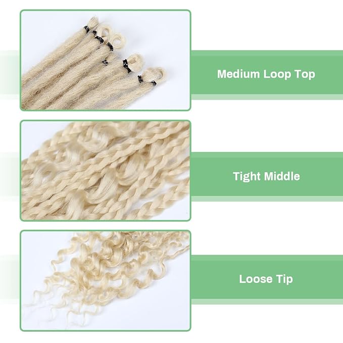 24 In 30 Strands Boho Braid Dreadlock Extensions, 613 Blonde Synthetic Curly Dreads Extensions with Box Braid, 100% Handmade Dreads Hippie Style Dreadlocks for Woman