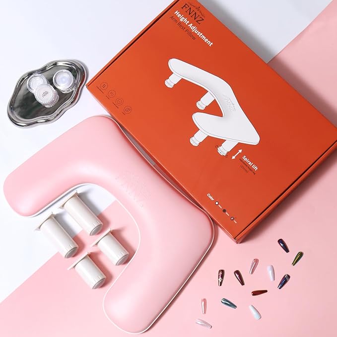 Arm Rest for Nails Tech, 3 Height Adjustatle Nail Arm Rest Stand, U Shaped Manicure Hand Rest, Soft PU Leather Fabric for Manicurists Nail Salon Supplies - Pink