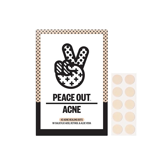 PEACE OUT Acne Healing Dots Helps Clear Blemishes Overnight, Fast Acting Hydrocolloid Pimple Patches for Breakouts with Salicylic Acid, Retinol and Aloe Vera, Award Winning Skincare Solution 40 Count