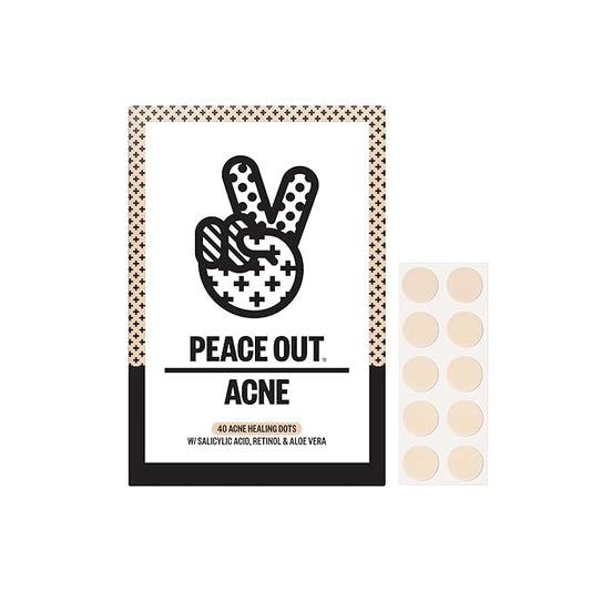 PEACE OUT Acne Healing Dots Helps Clear Blemishes Overnight, Fast Acting Hydrocolloid Pimple Patches for Breakouts with Salicylic Acid, Retinol and Aloe Vera, Award Winning Skincare Solution 40 Count
