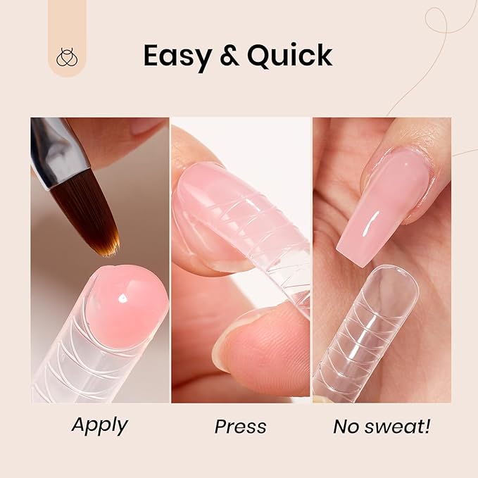 Beetles Poly Nail Extension Gel Kit, 7 Pcs Clear Jelly Glitter Golden Nude Brown Colors Poly Building Gel Enhancement Manicure Kit Top Base Coat Slip Solution Nail Art Soak Off UV Fall Nails