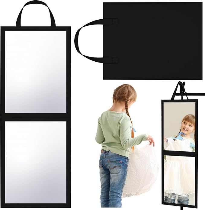 Travel Hanging Mirror 33.5 x 13.4 Inch Dance Bag Mirror Backstage Foldable Hanging Christmas for Gifts Dance Bag Dancers Artists Aestheticians Home Spa Events(Black)